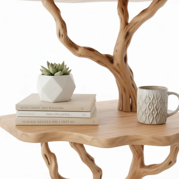 Corner Tree Floating Bookshelf - Handcrafted Driftwood & Solid Wood Shelf