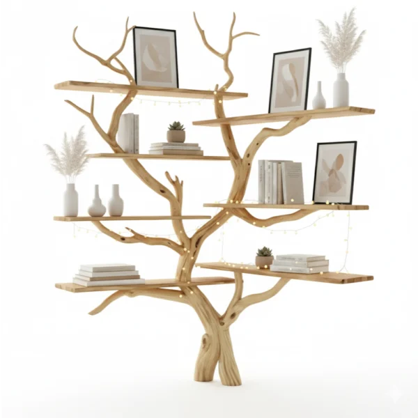 Driftwood Corner Shelf - Handmade Tree-Shaped Bookcase from Reclaimed Wood