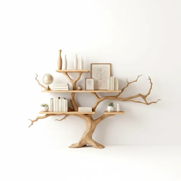 Handcrafted Driftwood Bookshelf - Handmade Solid Wood Tree Bookshelf