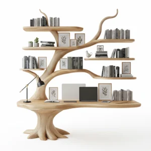 Handcrafted Tree Bookshelf & Console Table Set