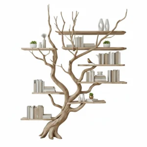 Handmade Driftwood Tree Bookshelf | Floating Solid Wood Wall Art