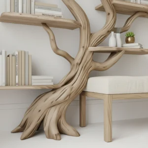 Handmade Driftwood Tree Bookshelf Floating Solid Wood Wall Art2