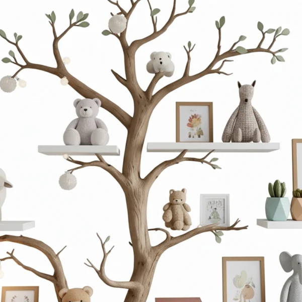 Handmade Tree-Shaped Bookshelf - Natural Wood Wall Display for Kids' Rooms & Classrooms