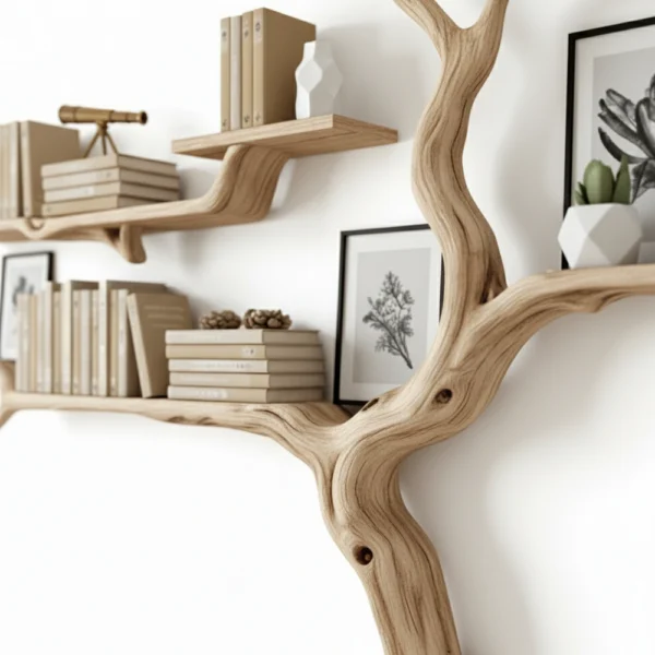 Handmade Tree-Shaped Bookshelf - Natural Wood Wall Shelf For Creative Home Decor