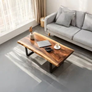 Live-Edge Solid Wood & Industrial Coffee Table