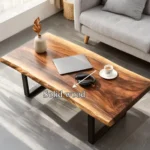 Live-Edge Solid Wood & Industrial Coffee Table