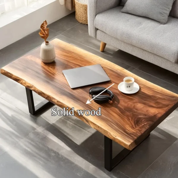 Live-Edge Solid Wood & Industrial Coffee Table