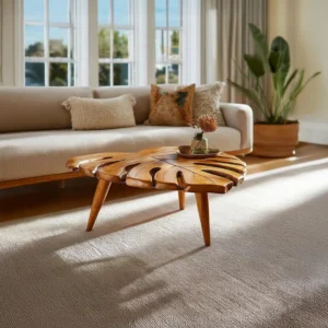 Monstera Leaf Sculptural Coffee Table – Mid-Century Organic Art