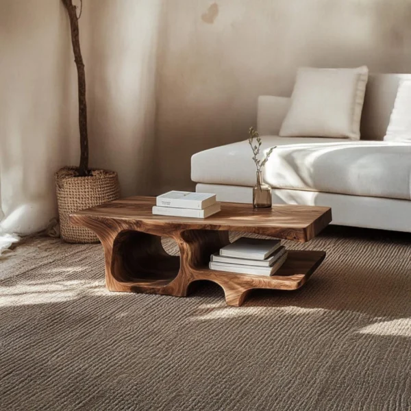 Organic Sculptural Solid Wood Coffee Table – Modern Centerpiece