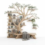 Rustic Tree Branch Bookshelf with Coordinated Bench