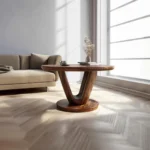 Solid Wood Round Coffee Table with Sculptural V-Base – Luxury Living Room Accent Furniture
