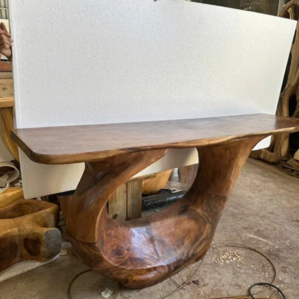 The Helix Round Solid Wood Coffee Table – Sculptural Centerpiece