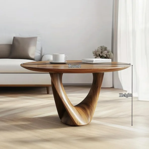 The Helix Round Solid Wood Coffee Table – Sculptural Centerpiece
