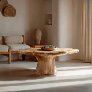 The Fluid Curve Solid Wood Coffee Table – Mid-Century Modern Artistry