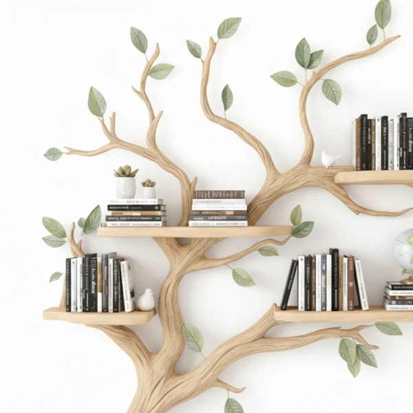 Tree Bookshelf - Handcrafted Wooden Wall Shelf with Natural Branch Design