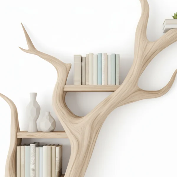 Tree-Shaped TV Stand & Bookshelf Unit - Handcrafted Solid Wood Wall Display