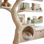 Wood Tree Tower - Handcrafted Tree Bookshelf with Built-In Cat House