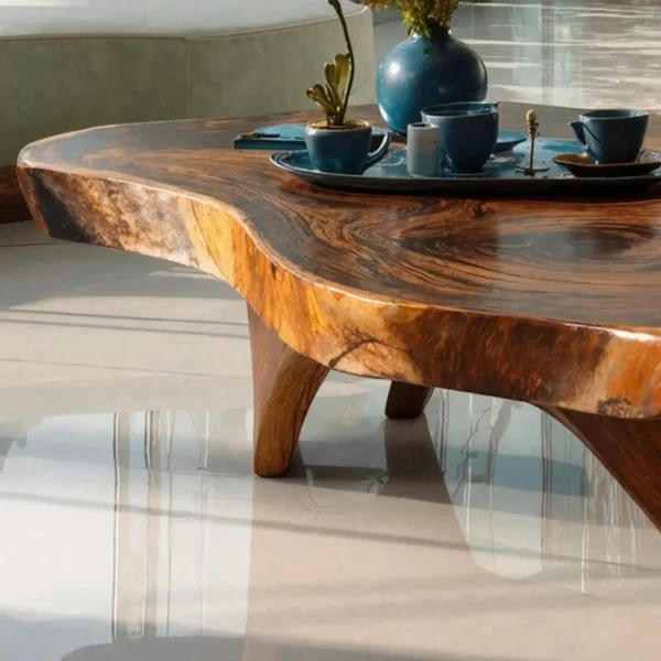 Artisan-Sculpted Organic Coffee Table - Handcrafted Solid Exotic Wood