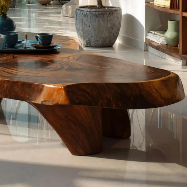 Artisan-Sculpted Organic Coffee Table - Handcrafted Solid Exotic Wood