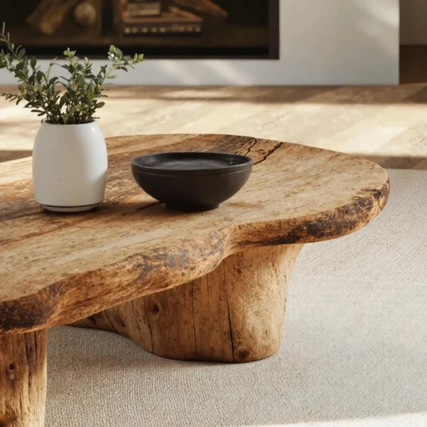 Handcrafted Vintage Coffee Table - Artisan Hand-Carved Solid Wood