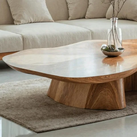 Modern Farmhouse Wood Table – Hand-Carved Organic Solid Wood2