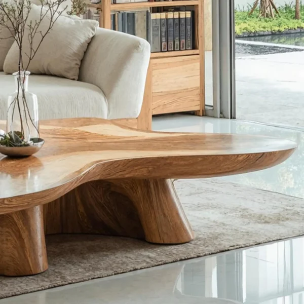 Modern Farmhouse Wood Table - Hand-Carved Organic Solid Wood