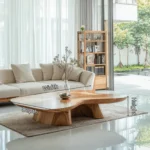 Modern Farmhouse Wood Table - Hand-Carved Organic Solid Wood