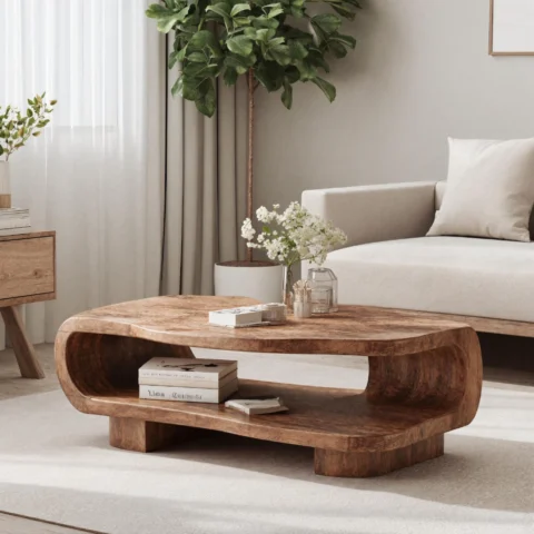 Solid Wood Coffee Table with an Organic Modern Shape